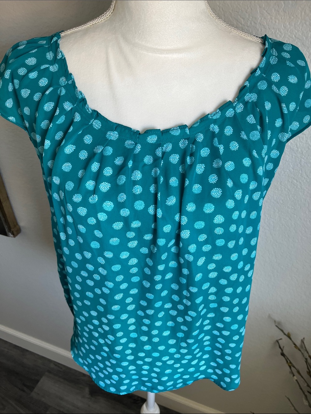 LC Lauren Conrad Teal Polka Dot Short Sleeve Blouse